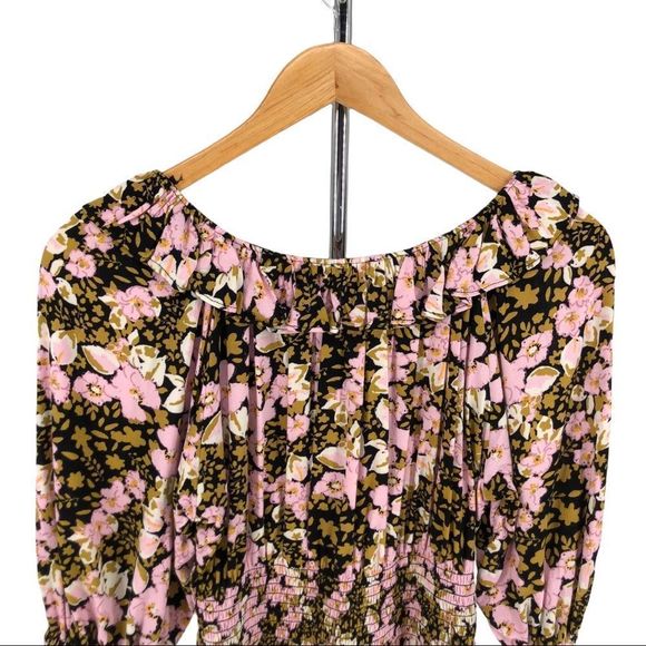 Free People Sweet Memories Floral Crepe Smocked Back Tie Front Ruffle Top - Picture 5 of 14